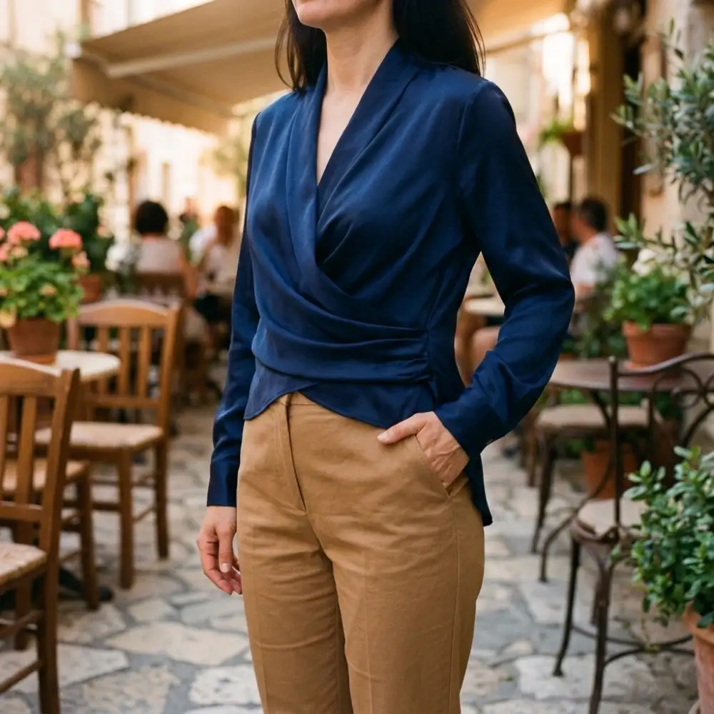 Satin V-Neck Blouse
