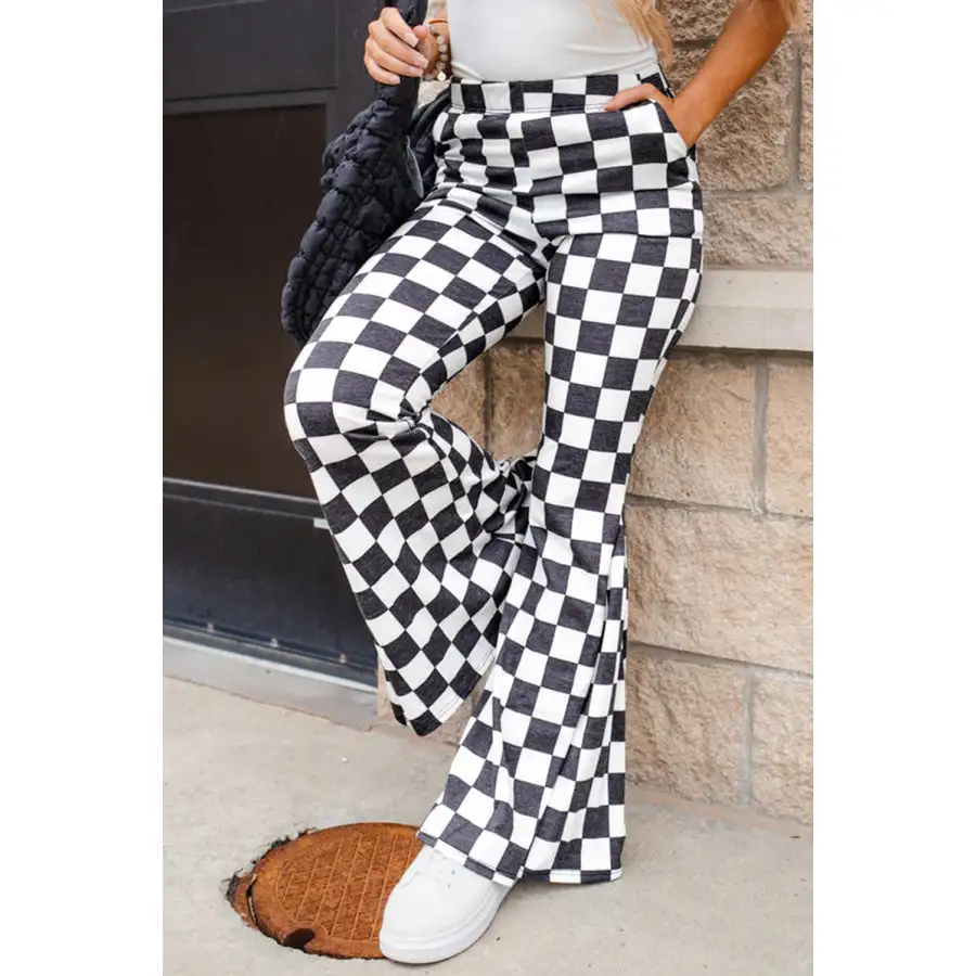Checkered Flare Pants with Pockets
