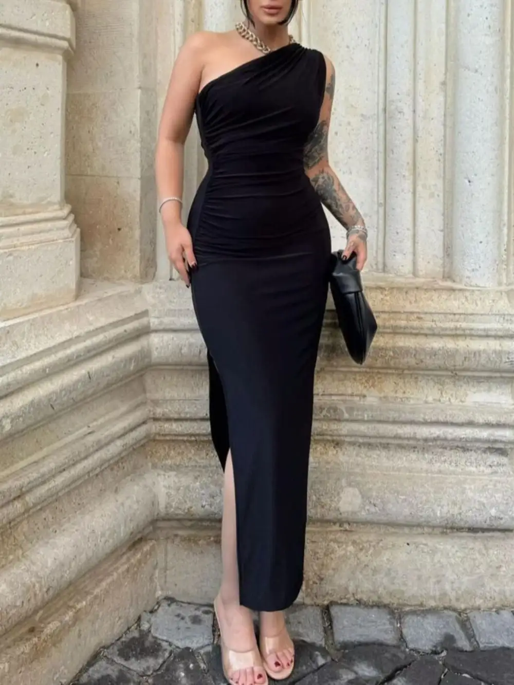 Ruched Slit Dress Casual