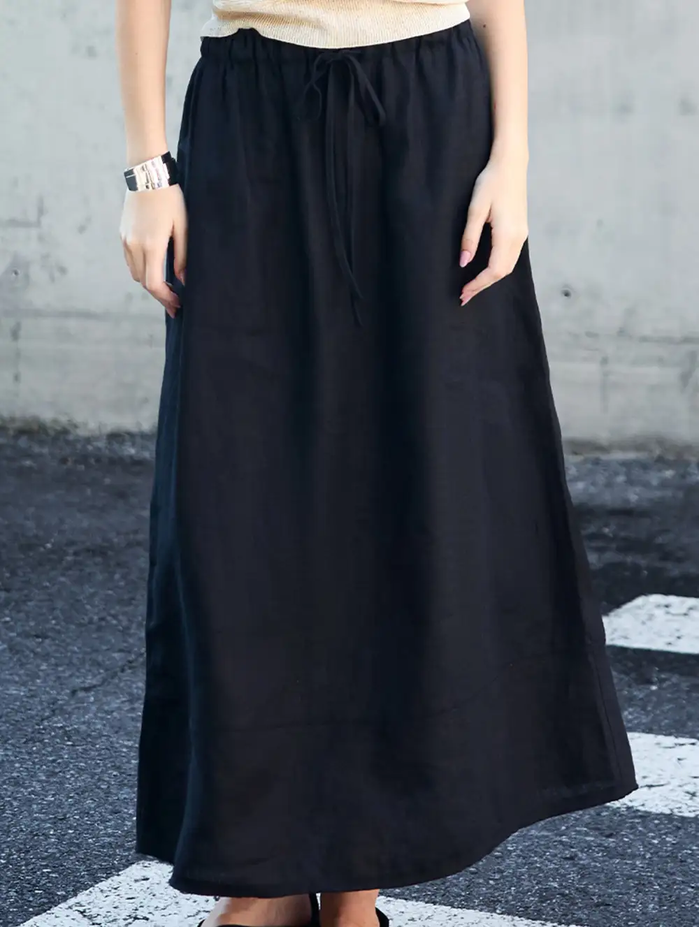 Linen A-Line Midi Skirt