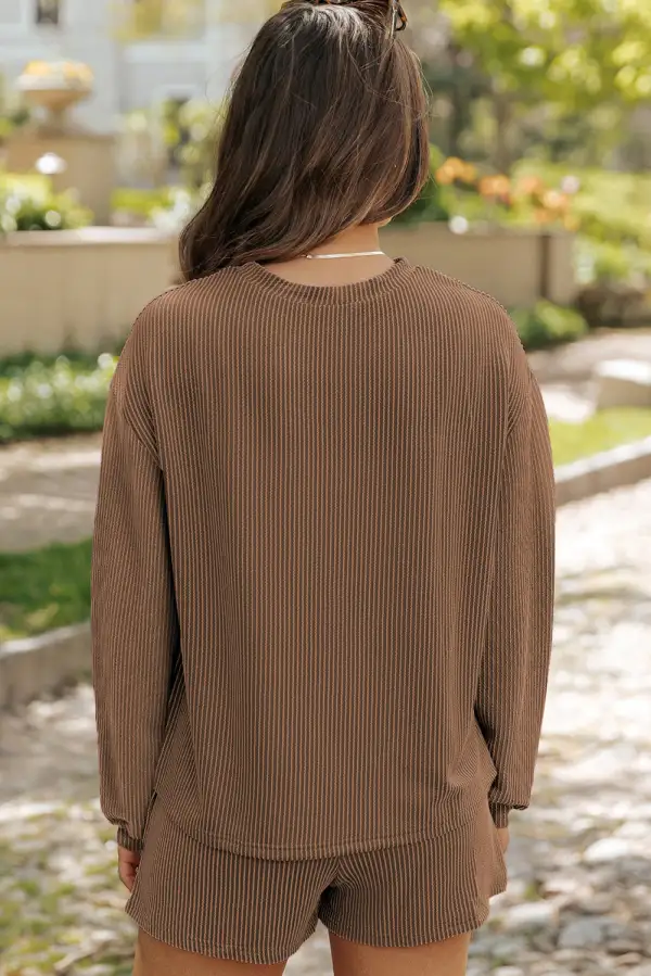 Ribbed Long Relaxed Shorts Lounge Set Comfort