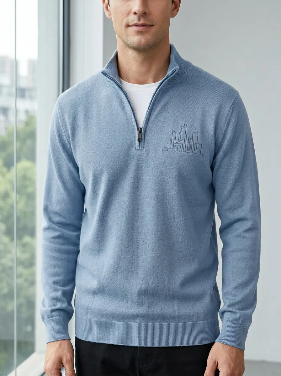 Casual Half-Zip City-Skyline Men's Half-Zip Sweatshirt
