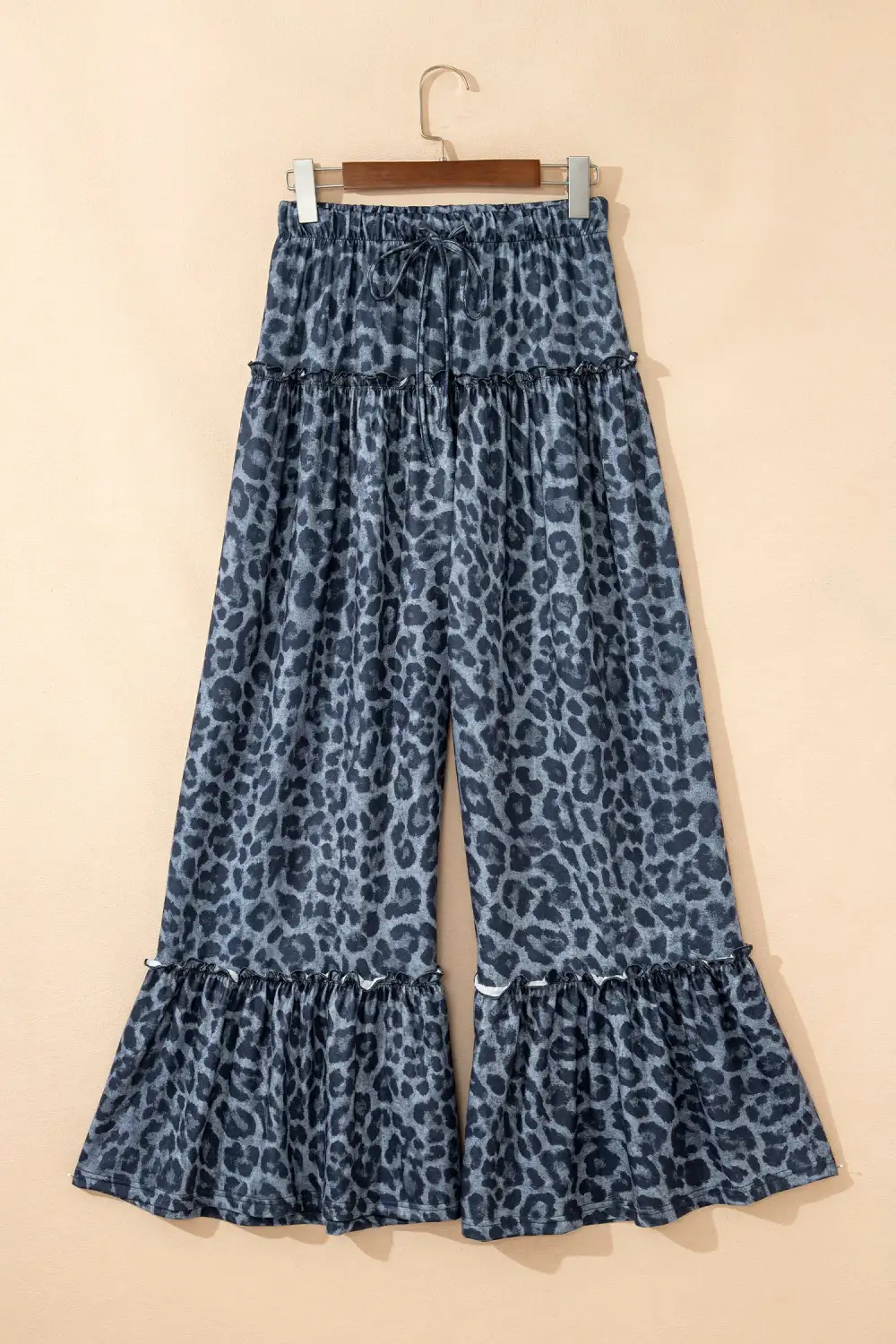 Wild Leopard Print Frilled Detail Drawstring Wide Leg Trousers