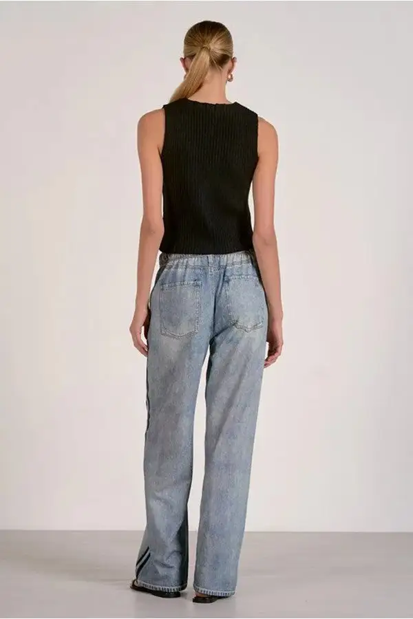 Light Wash Track Sweat Denim Jeans
