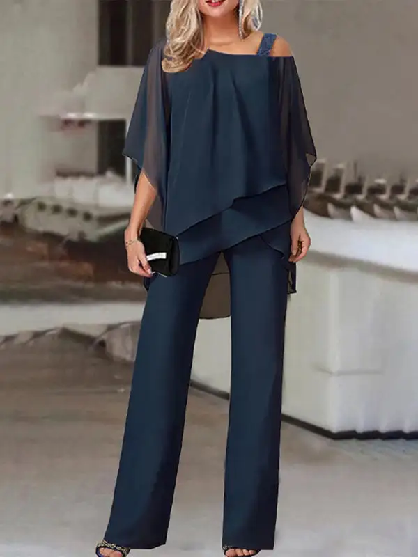 Irregular Bat Sleeve Coordinated Suit Jumpsuit
