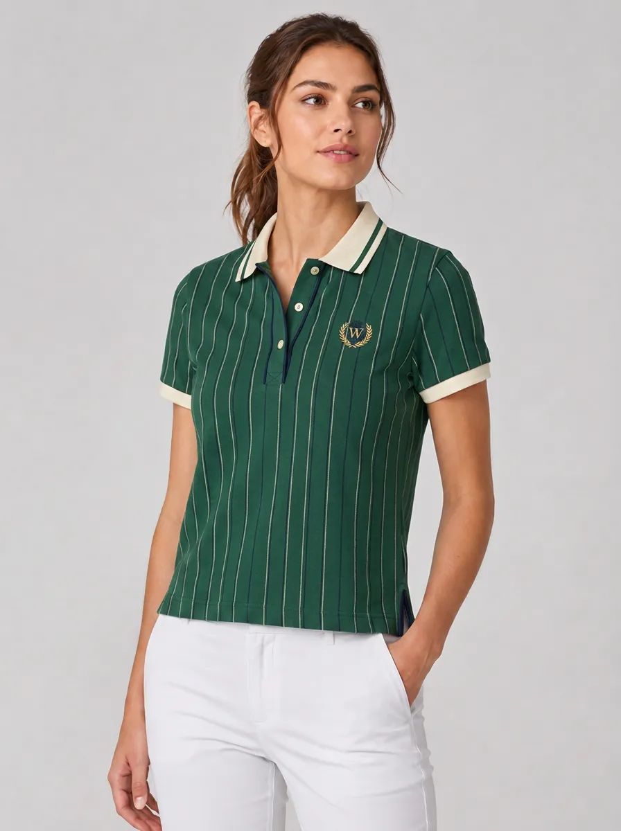 Women's Equestrian Lover W-Emblem Striped Printed Polo Shirt