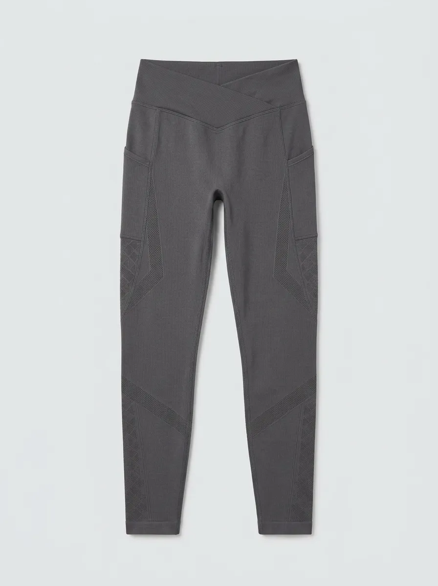 Women's Yoga Fitness Cross-Waist Mesh Textured Printed Leggings