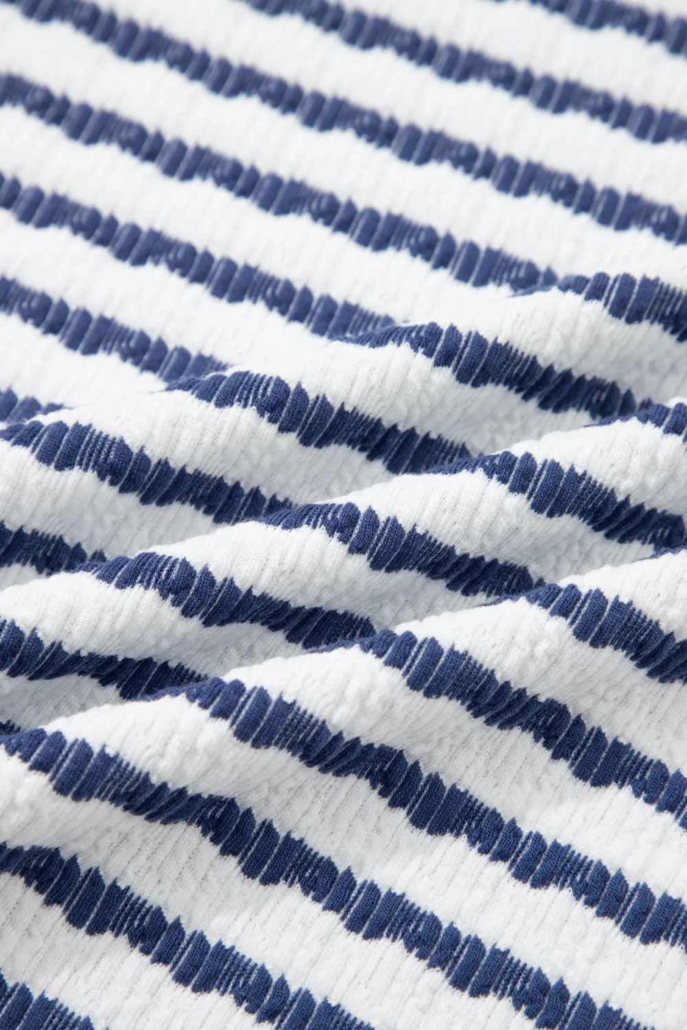 Blue Stripe Textured Knit Split Top