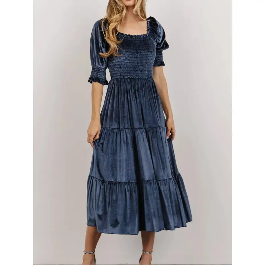 Velvet Smocked Tiered Midi Dress