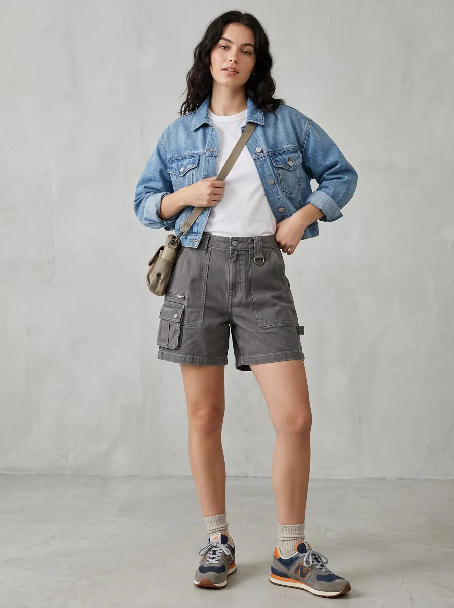 Women's Casual Utility Grey Multi-Pocket Cargo Shorts