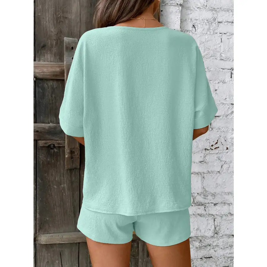 Relaxed Fit V Neck Top and Shorts Two Piece Set