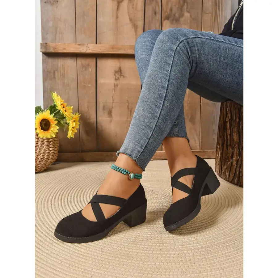 Crisscross Block Heel Pumps