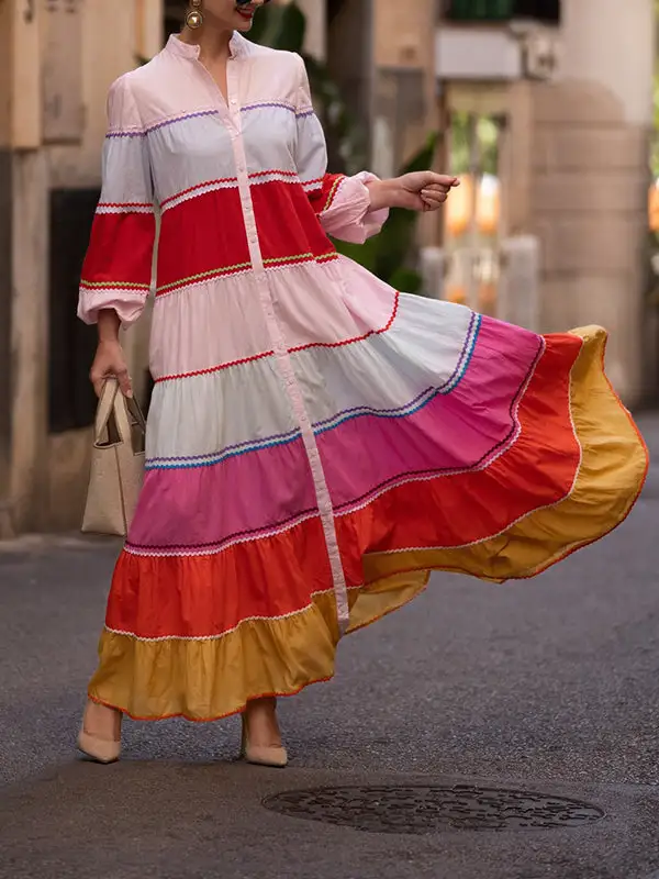 Puff Neck Shirt Maxi Dress