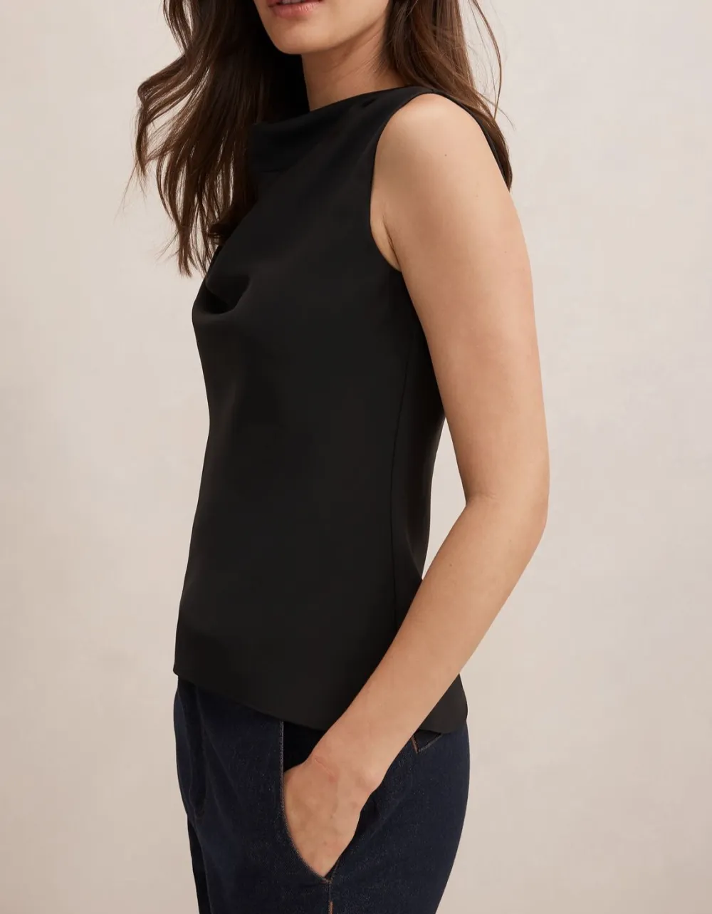 Black Sleeveless Draped Cowl Neck Top