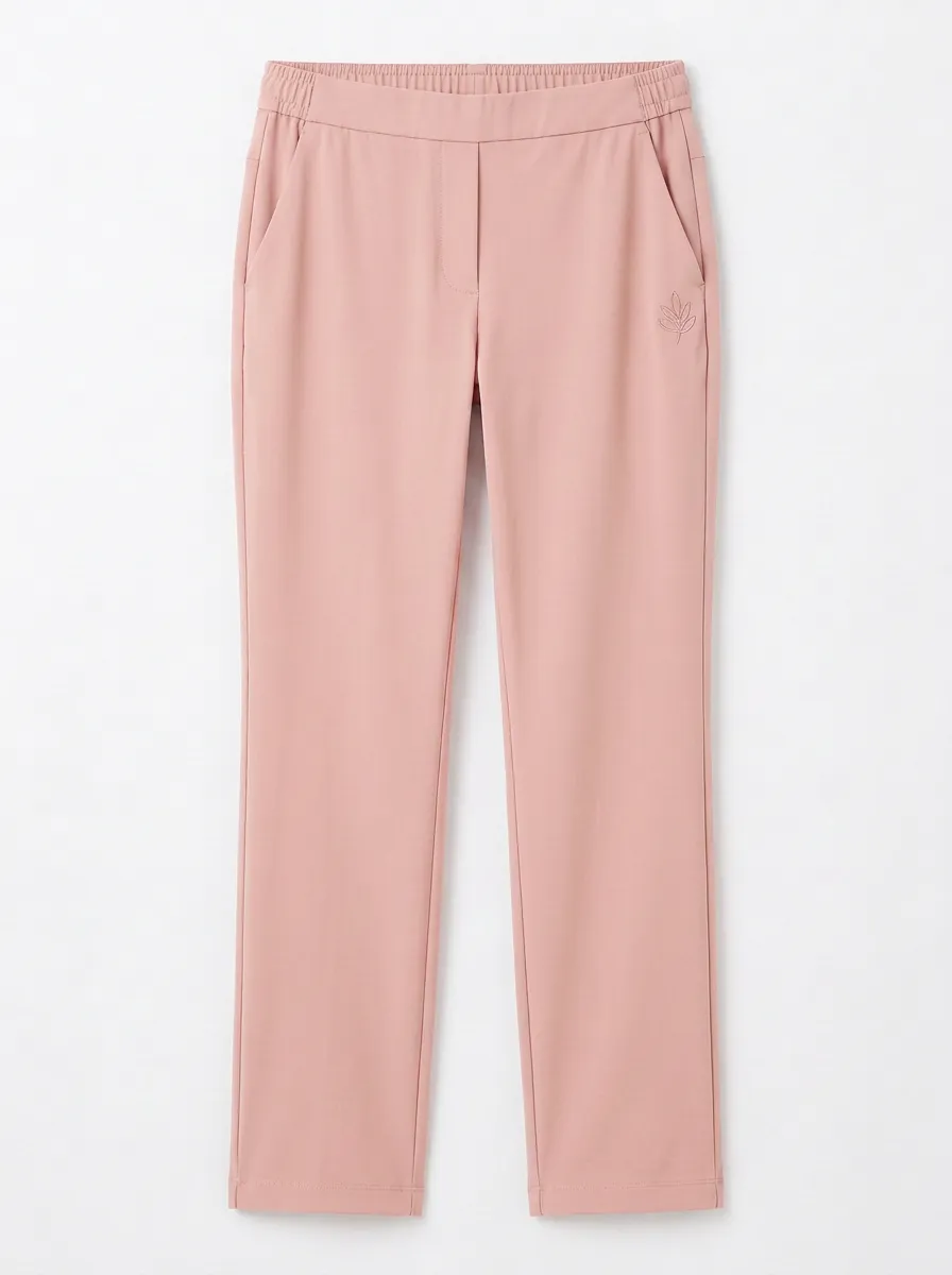 Women's Classic Flexible Leaf Logo Embroidered Mid Rise Straight Leg Pants