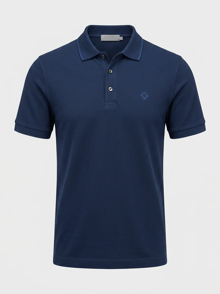 Refined Compass-Detail Embroidered-Detail Men's Polo Shirt