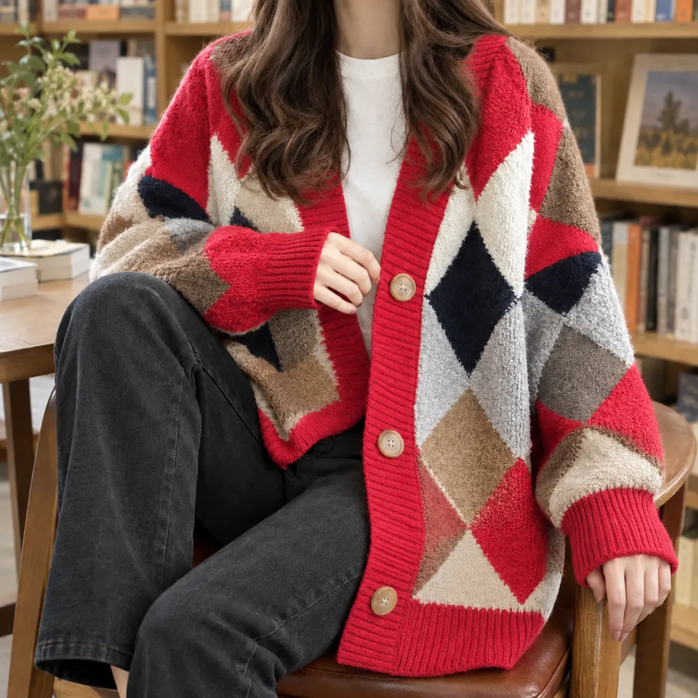 Argyle Soft Knit Cardigan
