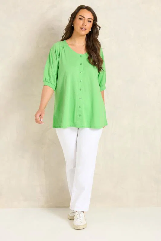 Green Short Sleeve Cotton Top detail 1