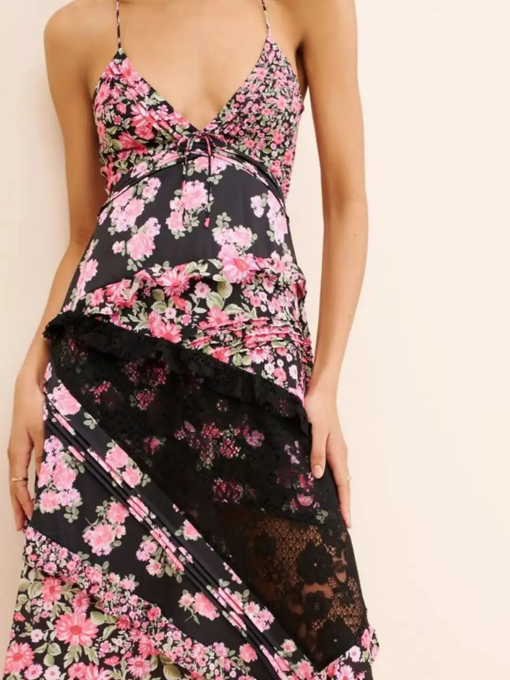 Floral Lace V Neck Maxi Dress