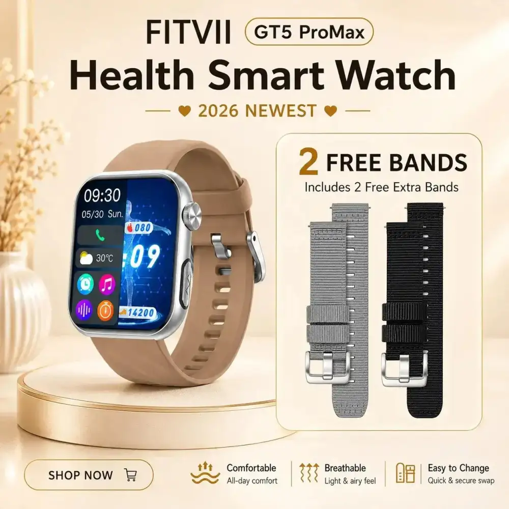 FitVII® GT5 Pro Max Health Watch With Blood Pressure & Blood Sugar & More 2026