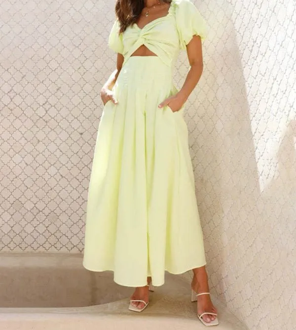 Puff Sleeve Hollow Midi Dress