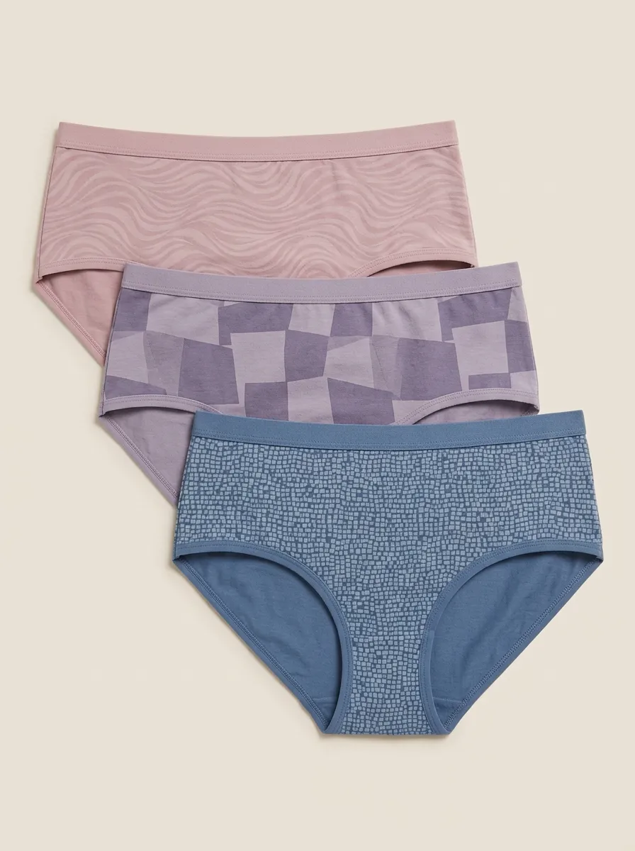 Mid Rise Wave Geometric Block Classic Printed Briefs Three Pack