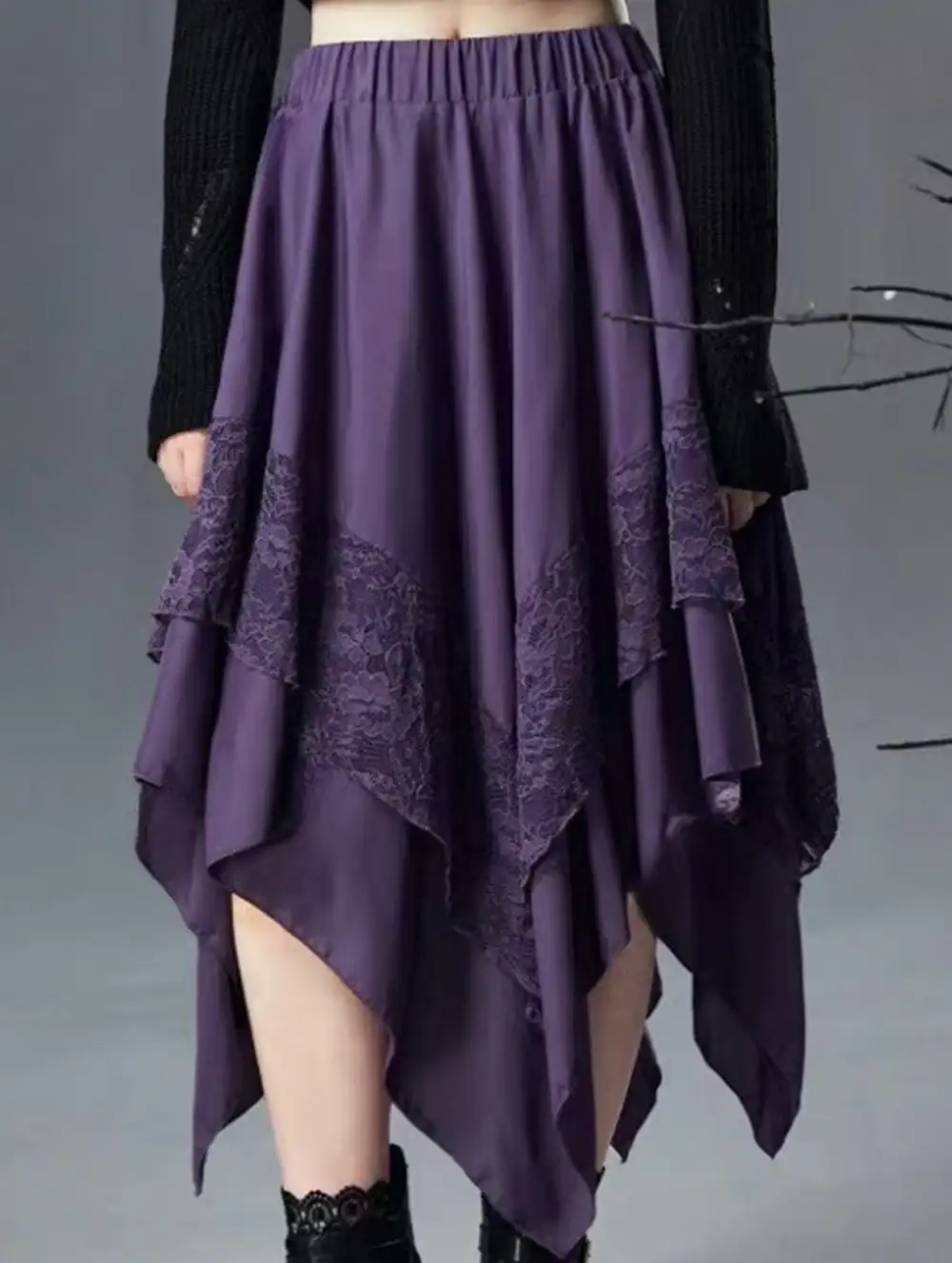 Lace Asymmetric Midi Skirt