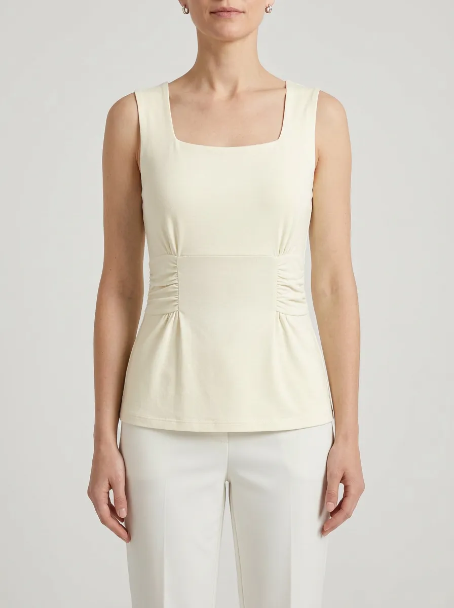 Peplum Square-Neck Waist-Ruched Ruched Tank Top