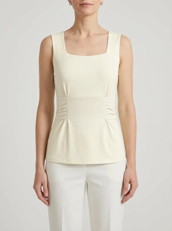 Peplum Square-Neck Waist-Ruched Ruched Tank Top