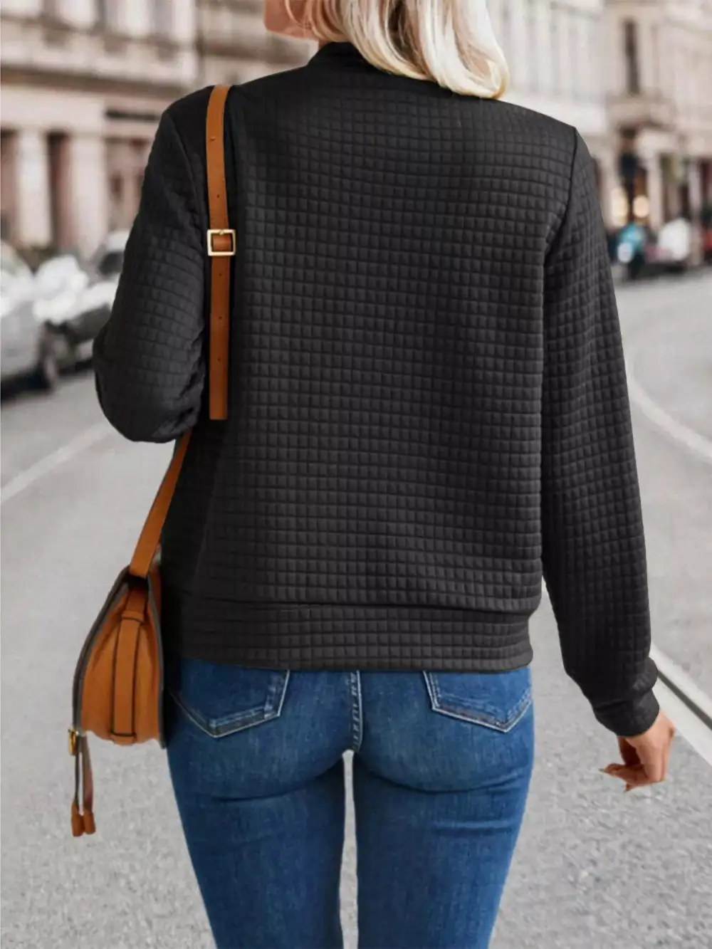 Textured Zip-up Long Sleeve Jacket