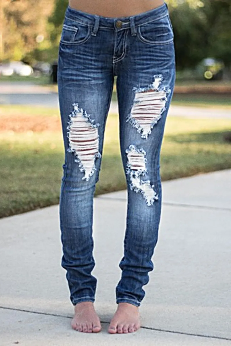 Distressed Low Rise Skinny Jeans