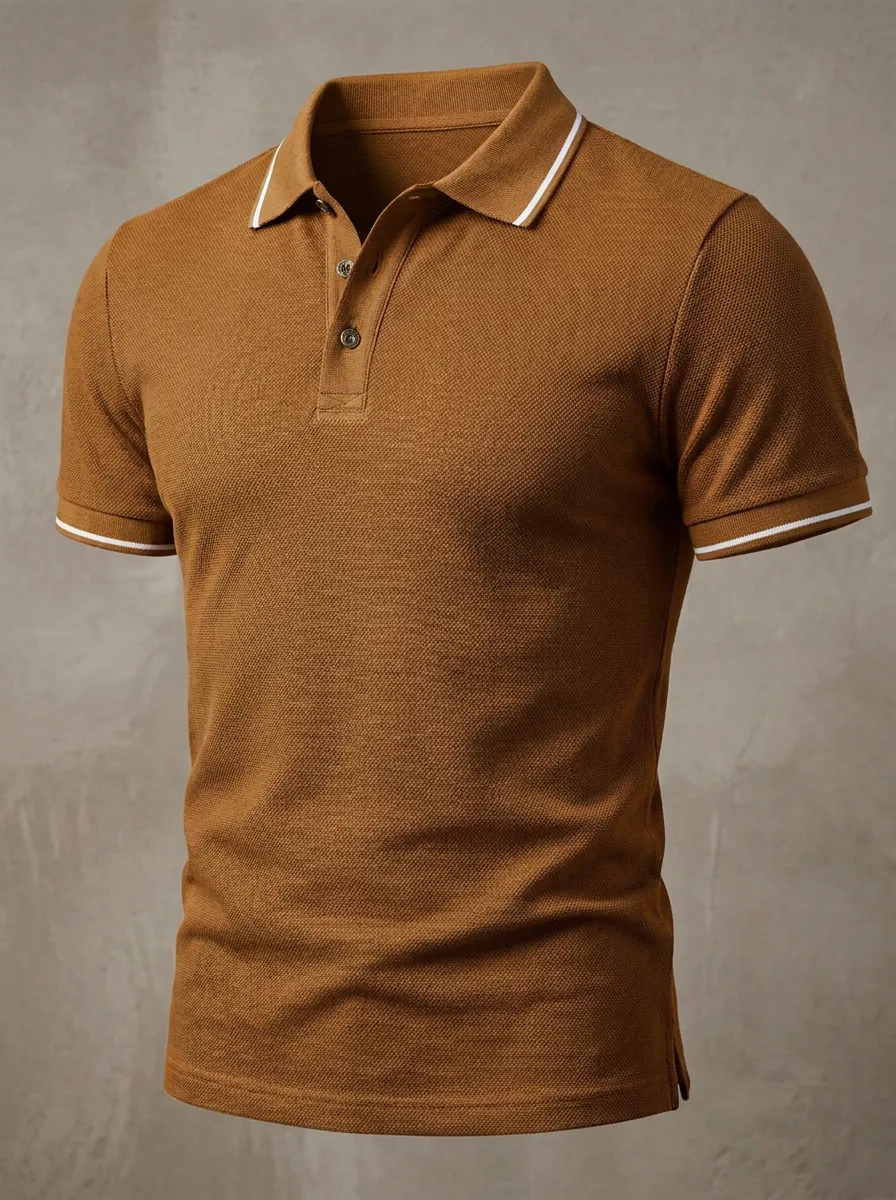 Refined Textured Contrast-Trim Men's Polo Shirt