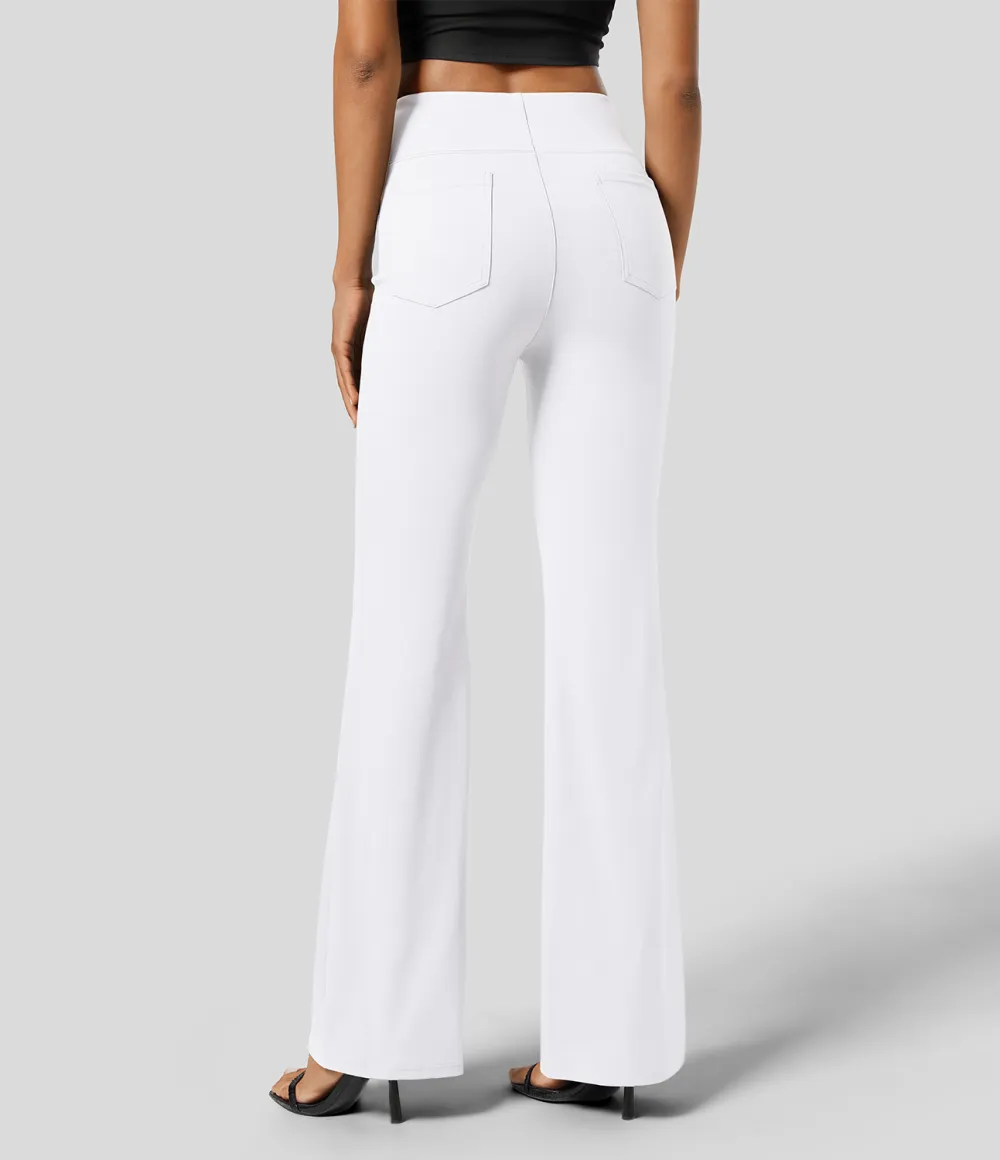  High Waisted Back Side Pocket Slight Flare Work Pants