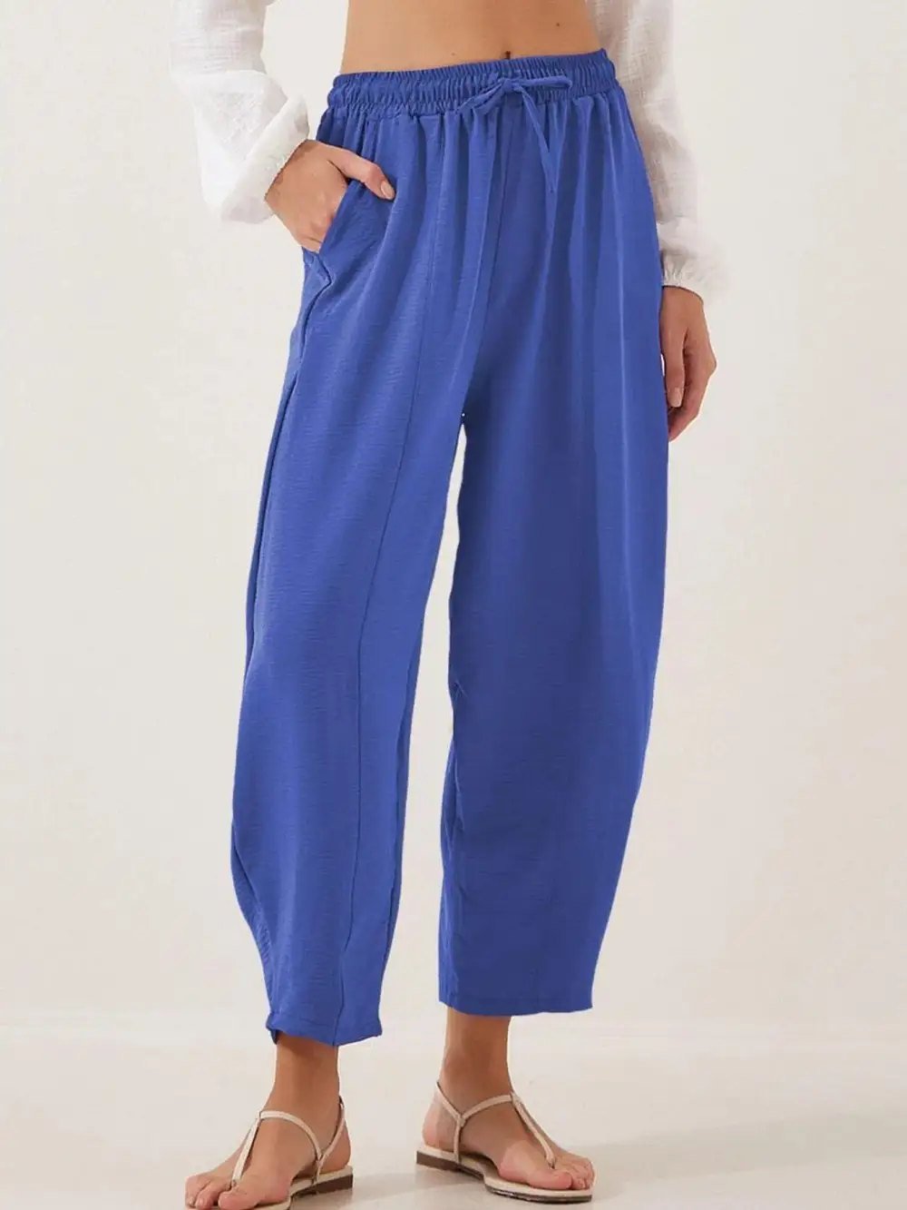 Full Size Drawstring Wide Leg Cropped Pants Plus Size