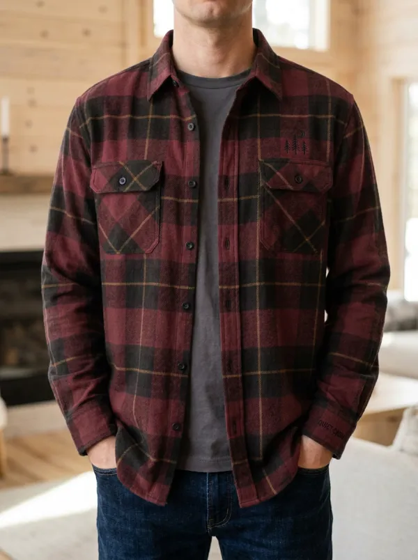 Pine Tree Moon Plaid Button Front Shirt
