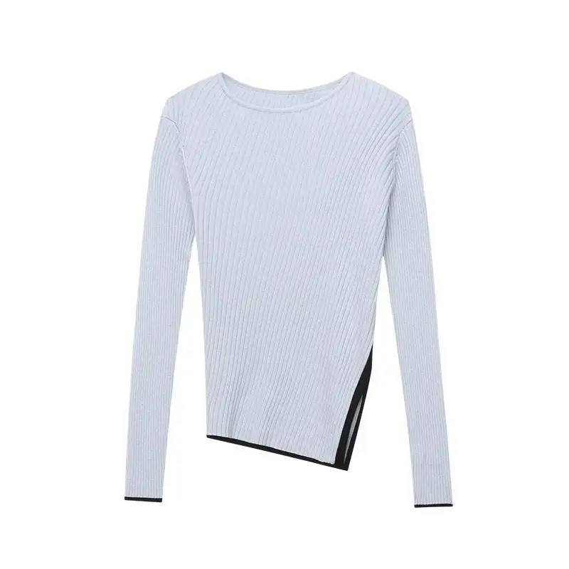 Structured Irregular Split Color Slim Knit Sweater