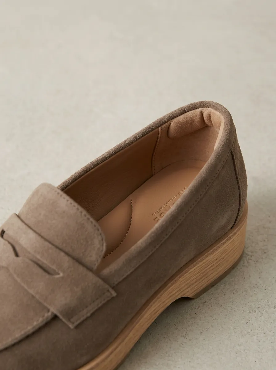 Women's Utility Platform Minimalist Suede Wood Sole Loafers