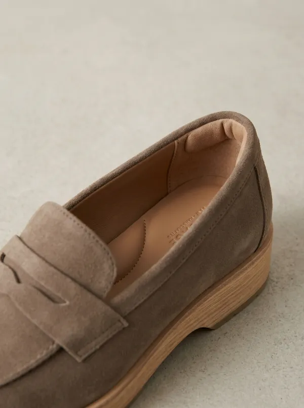 Women's Utility Platform Minimalist Suede Wood Sole Loafers