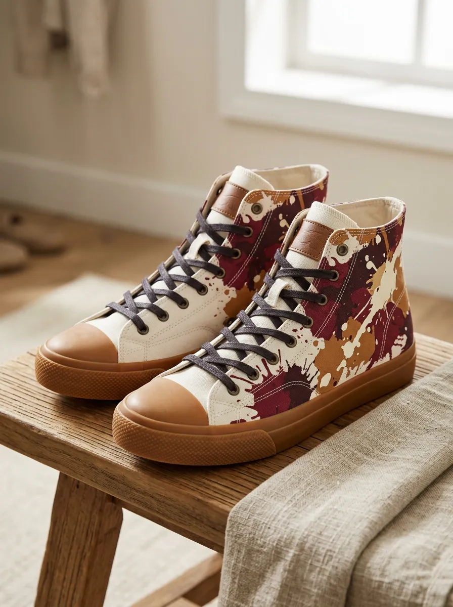 Men's Modern Paint Splatter Pattern Patterned High Top Canvas Shoes