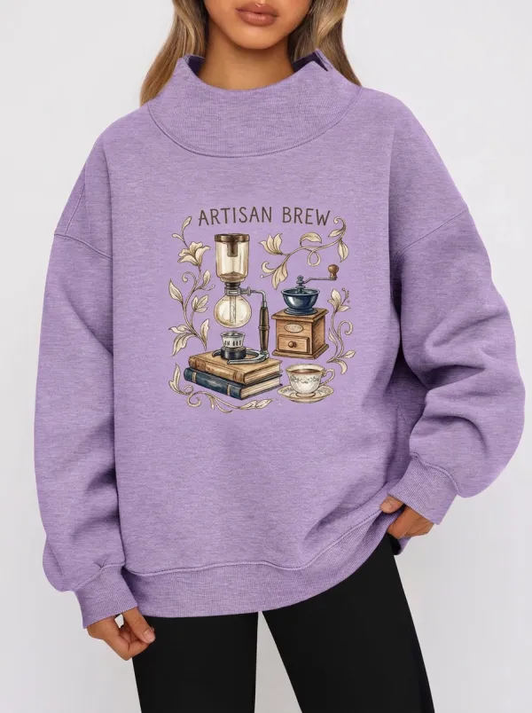 Women's Coffee Lover Artisan Brew Siphon Grinder Printed Sweatshirt