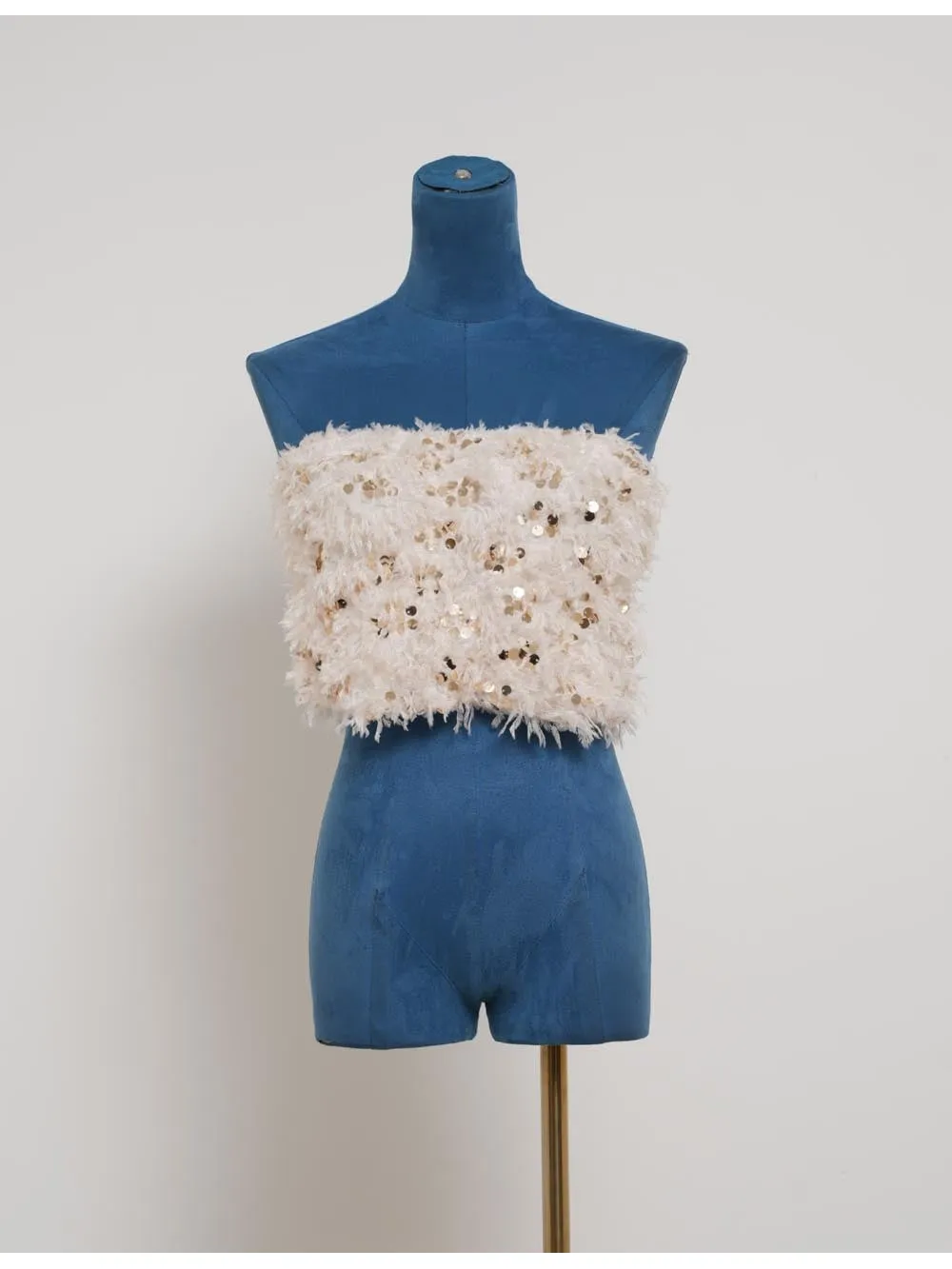 Chic Faux Fur Shiny Sequin Crop Tube Top
