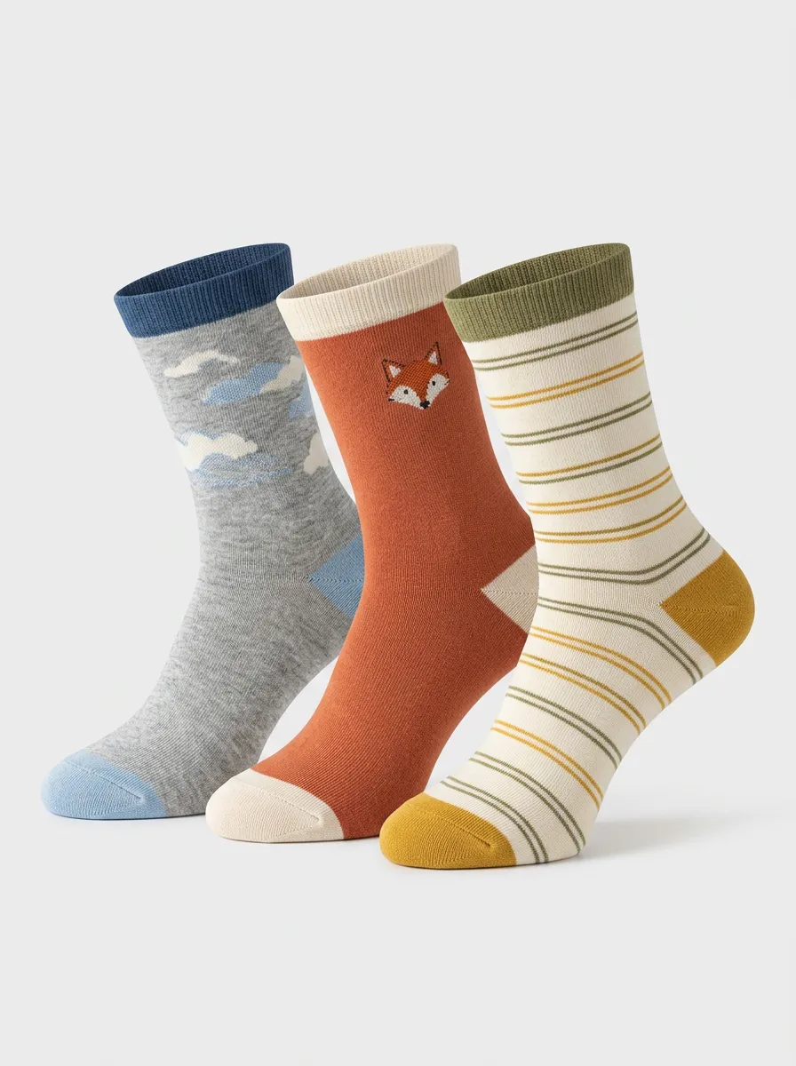 Striped Fox Women's Three-Pair Crew Socks