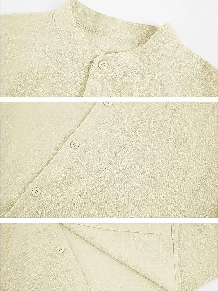 Cotton Linen Stand Collar Shirt