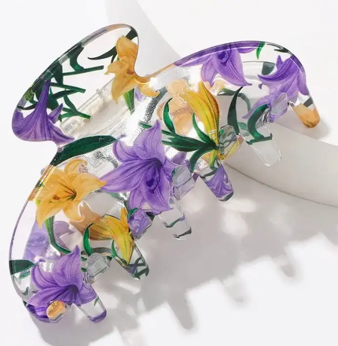 Lily Pattern Hair Claw, Floral Print Hair Accessory