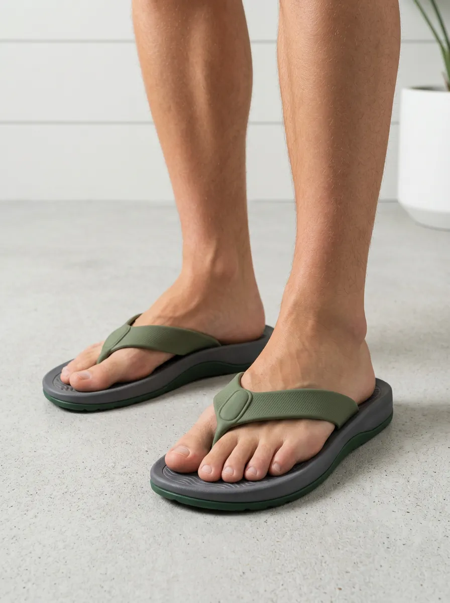 Men's Casual Olive Green Grey Printed Flip Flops
