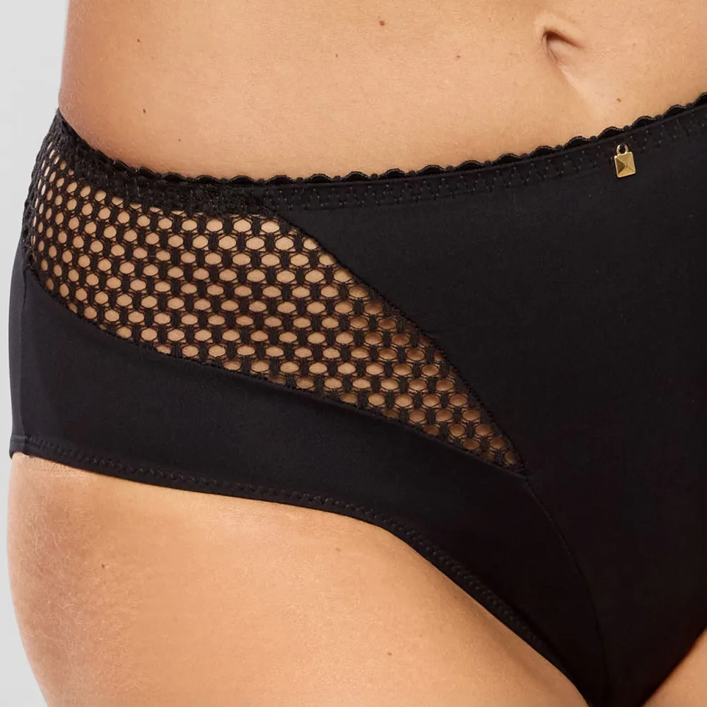 Women's Full Coverage High Waist Elastic Waistband Cotton Gusset Lace Mesh Cotton Soft Fabric Brief Panty