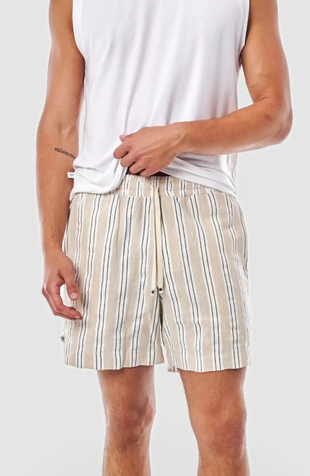 Men's Striped Cotton Linen Welt Pocket Shorts