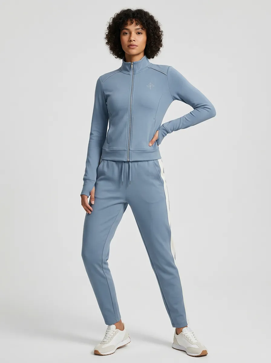 Women's Sporty Blue Side-Stripe Graphic Tracksuit