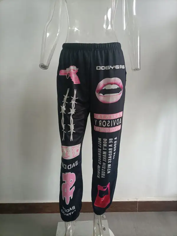 Print Elastic Waist Sports Harem Pants