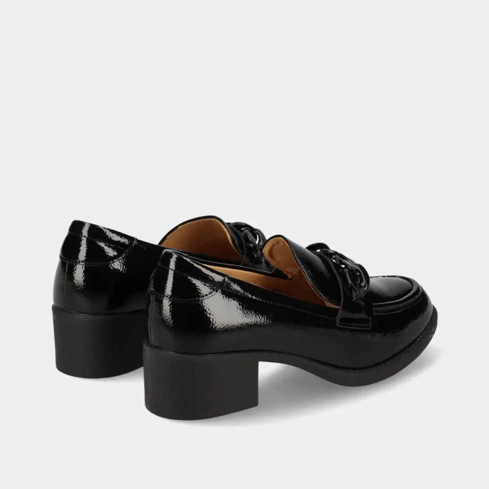Patent Effect Block Heel Cushioned Insole Heeled Loafers